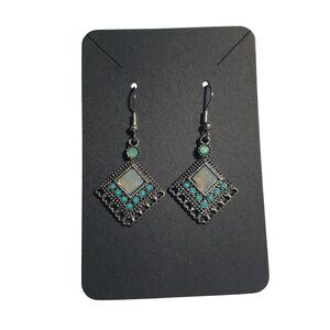 Silver Tone Heart Drop Earrings Blue Women Boho Beach Core Mom Gift Dangle New